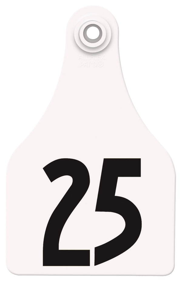 Allflex Pre-Numbered Super Maxi tags in bags of 25- White