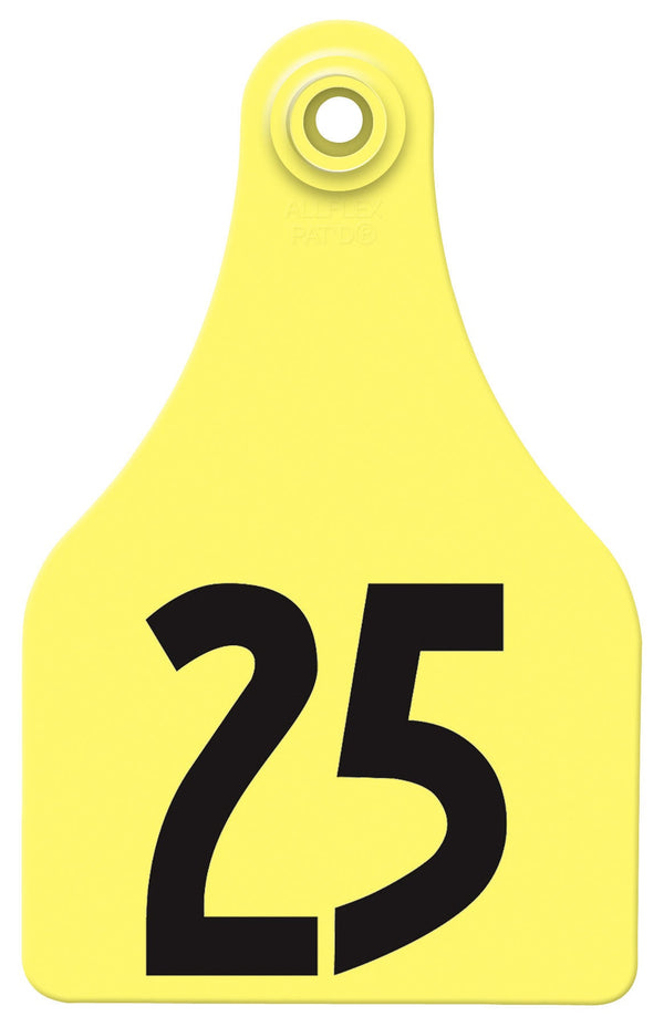 Allflex Pre-Numbered Super Maxi tags in bags of 25- Yellow